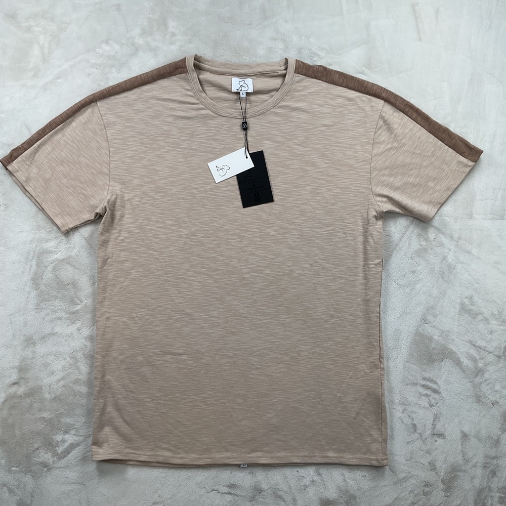 Kuwallatee Mens Beige Slub Knit Stripe Tee Short Sleeve Shirt KUL-ST10031 LARGE